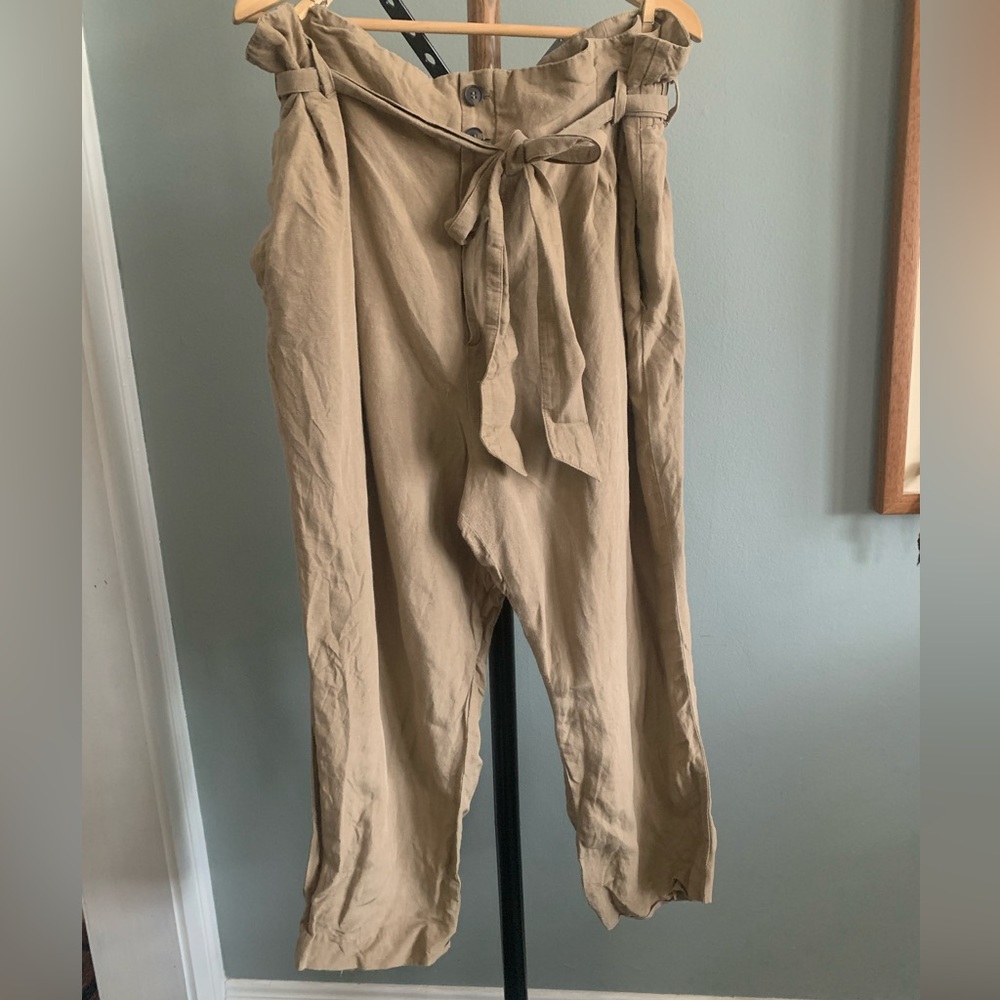 H&M Tan Linen Paperbag Pants Size XXL